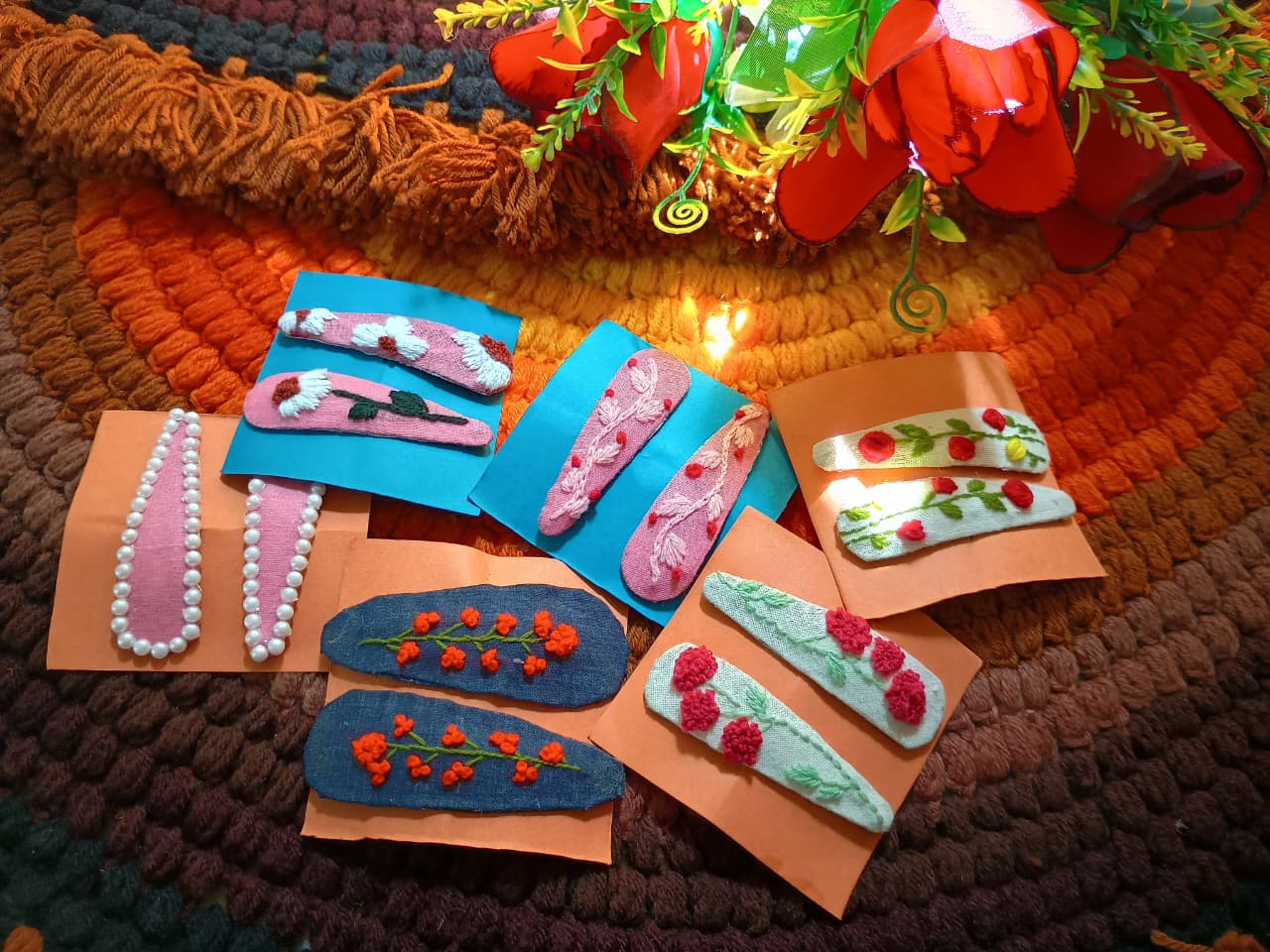 Handmade Embroidered Hair Clips Set